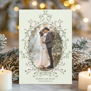 Immergrüne botanische Rahmen Hochzeit & Frohe Weih Feiertagskarte