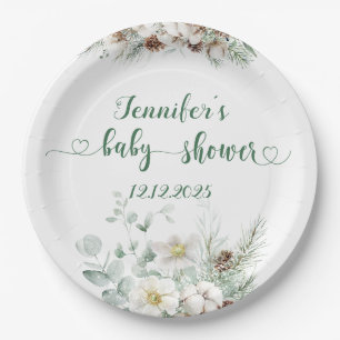 Immergrüne elegante geschlechtsneutrale Babyparty Pappteller