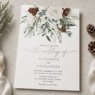 Immergrüne elegante Winterhochzeit Silber Folieneinladung
