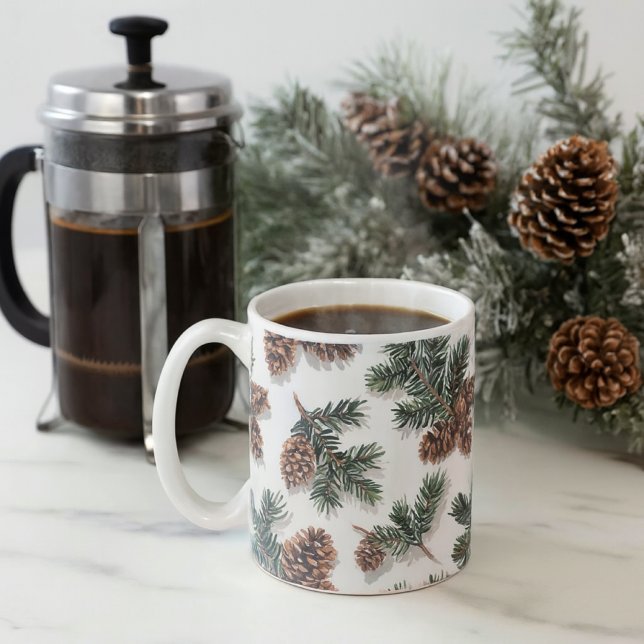 Immergrüne Kiefernzapfen Kuschel Winter Kaffee  Kaffeetasse (Von Creator hochgeladen)