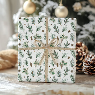Immergrüne Kiefernzweige und Kiefernzapfen Weihnac Geschenkpapier