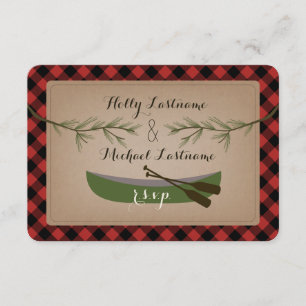 Immergrüne Niederlassungen + Kanu kariertes RSVP Karte