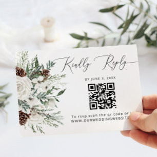 Immergrüne QR-Code-Hochzeits-RSVP RSVP Karte