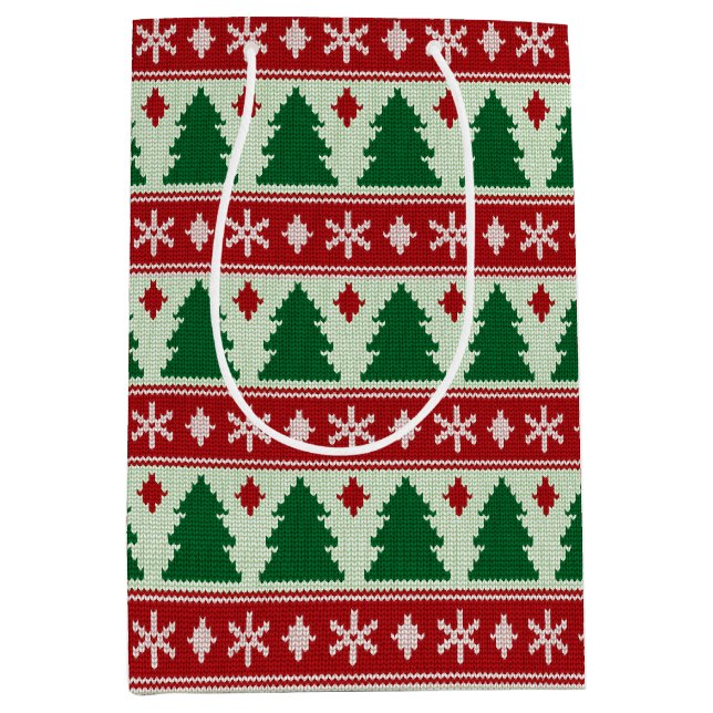Immergrüne & Schneeflocken Strick Mittlere Geschenktüte (Vorderseite)