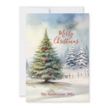 Immergrüne Vintage-Weihnachtsbaumkarte
