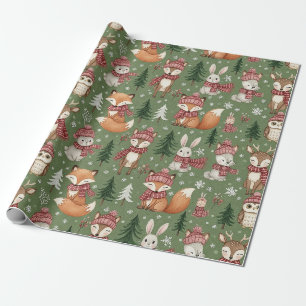 Immergrüne Weihnachts-Fuchs-Hirsch-Hase-Eule-Muste Geschenkpapier