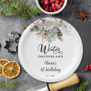 Immergrüne Winter Onederland Erste Geburtstag Pappteller