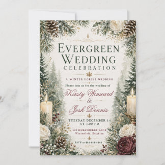Immergrüne Winterwald-Hochzeit Einladung