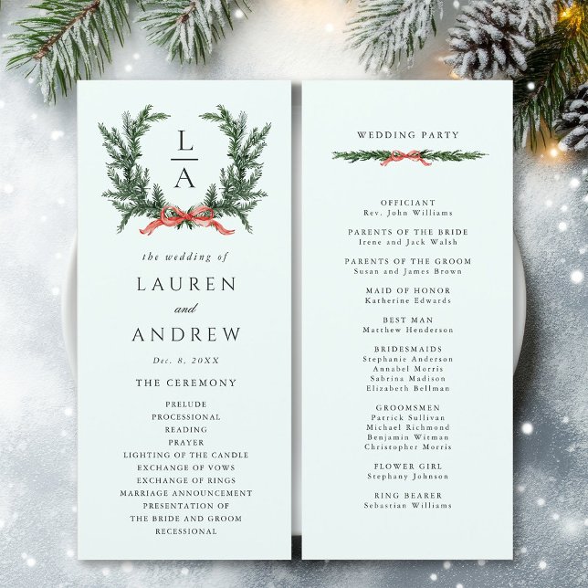 Immergrüner Kiefern-Kranz Hochzeit Mintgrüne Zerem Programm (Front & Back)