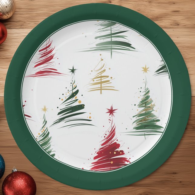 Immergrüner minimalistischer moderner Weihnachtsba Pappteller (Von Creator hochgeladen)