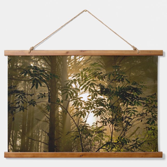 Immergrüner Wald | Oregon-Küste Wandteppich Mit Holzrahmen (Vorne)
