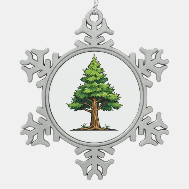 Immergrüner Wald Schneeflocken Zinn-Ornament (Vorderseite)