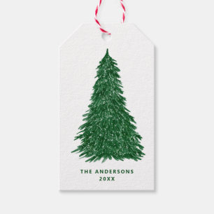Immergrüner Weihnachtsbaum   Schneebedeckte Kiefer Geschenkanhänger
