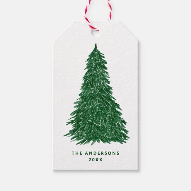 Immergrüner Weihnachtsbaum | Schneebedeckte Kiefer Geschenkanhänger (Vorderseite)