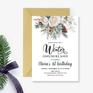 Immergrüner Winter Onederland Erster Geburtstag Einladung