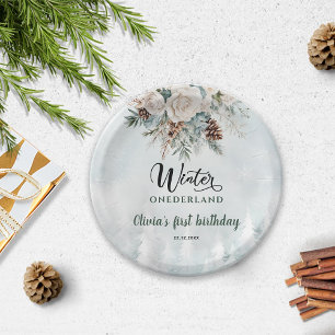 Immergrüner Winter Onederland Erster Geburtstag Pappteller