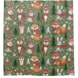 Immergrünes Weihnachts-Fuchs-Hirsch-Hase-Eule-Must Duschvorhang
