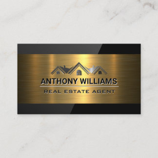Immobilien-Anwesen | Gold Metallic | Schwarzer Gla Visitenkarte