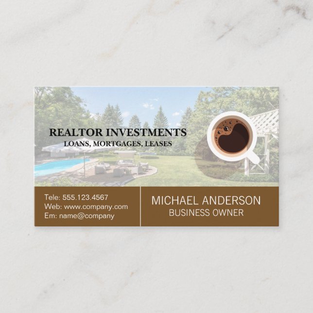 Immobilien-Anwesen | Kaffee-Logo Visitenkarte (Vorderseite)