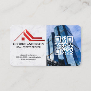 Immobilien-Logo QR-Code Wolkenkratzer-Gebäude Visitenkarte