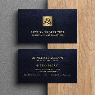 Immobilien modernes Haus Logo navy gold Visitenkarte