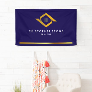Immobilien Navy Blau Haus Logo Moderner Makler Banner