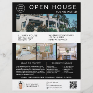 Immobilien-Open-House-Logo-Foto-QR-Schwarz-Weiß Flyer