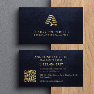 Immobilien-QR-Code Gold-Haus-Logo Navy Visitenkarte