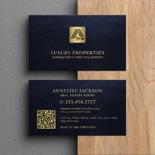 Immobilien-QR-Code-Haus-Logo Navy-Gold Visitenkarte