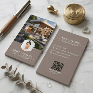 Immobilien-Taupe-Foto-QR-Code-Social-Media Visitenkarte