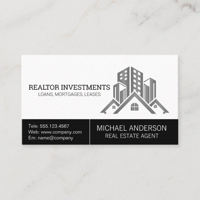 Immobilienagentur | Gebäude Business Card Visitenkarte (Vorderseite)