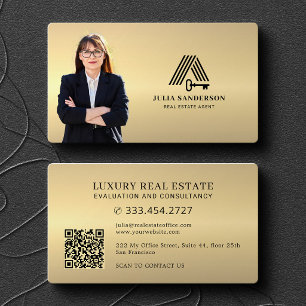 Immobilienmakler-Foto QR Faux-Gold-Metallisch Visitenkarte