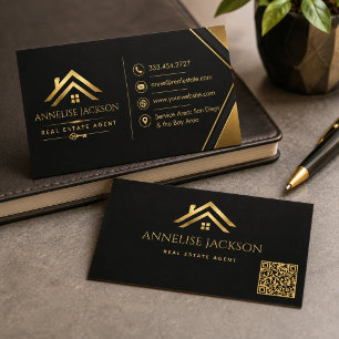 Immobilienmakler-QR-Code Luxus Navy Gold Visitenkarte