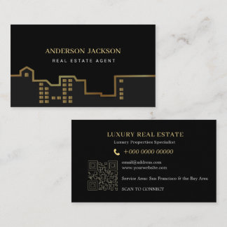Immobilienmakler QR Code Luxus Schwarz Gold Telefonnummerkarte