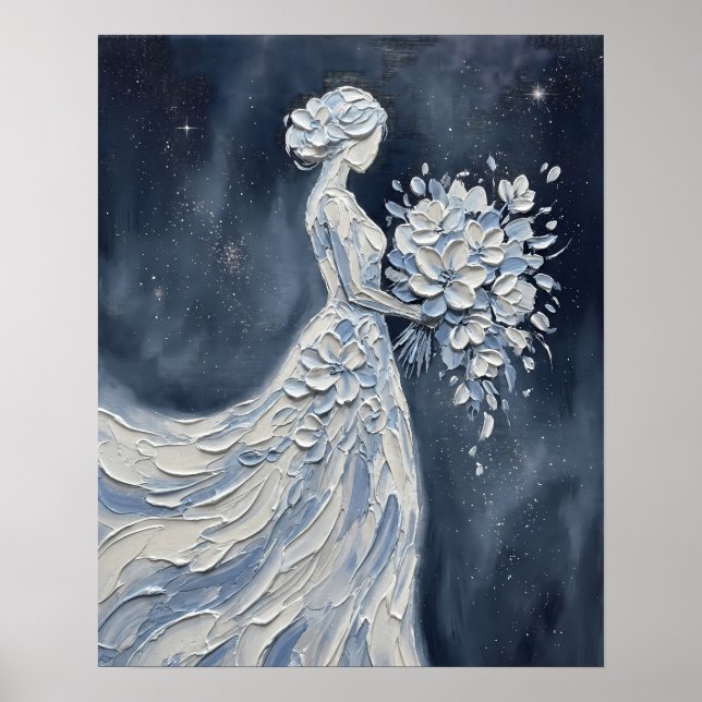 Impasto Blue Himmelsbraut Silhouette Poster (Vorne)