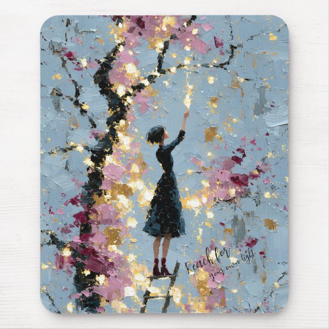 Impasto-Blumenmädchen greift nach Licht-Inspiratio Mousepad (Vorne)