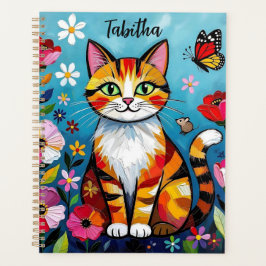 Impasto Cat, Flowers & Butterfly Personalized Planer