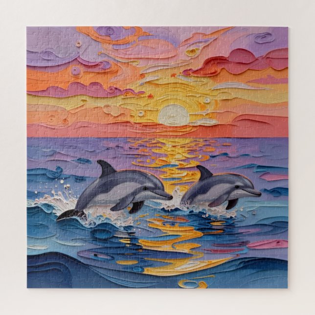 Impasto Dolphins and Ocean Waves   (Vertikal)
