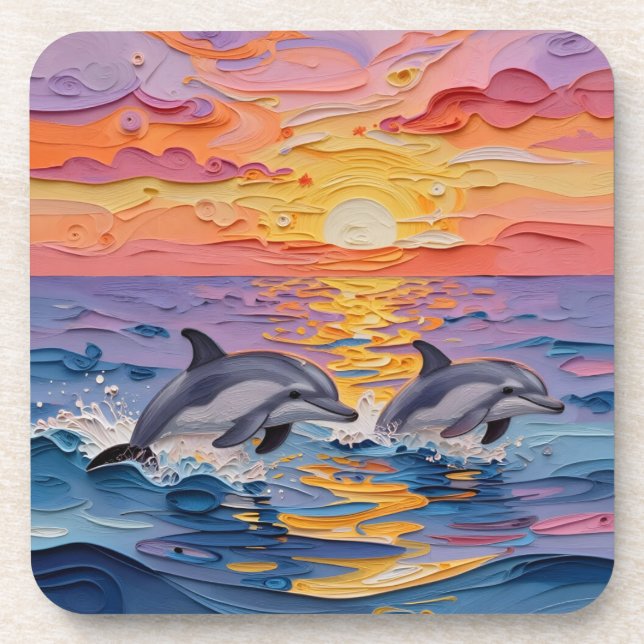 Impasto Dolphins and Ocean Waves   Getränkeuntersetzer (Vorderseite)