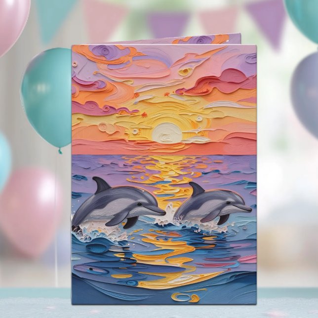Impasto Dolphins and Ocean Waves | Happy Birthday Karte (Von Creator hochgeladen)