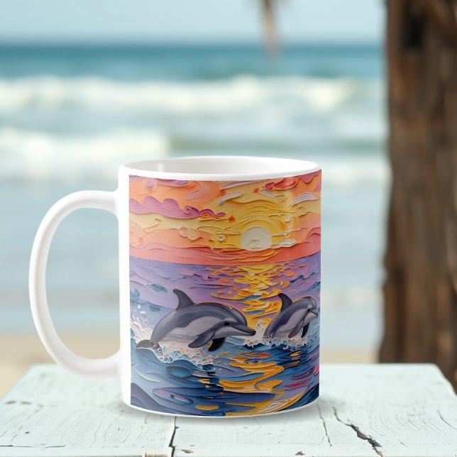 Impasto Dolphins and Ocean Waves   Kaffeetasse (Von Creator hochgeladen)
