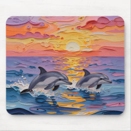 Impasto Dolphins and Ocean Waves Mousepad