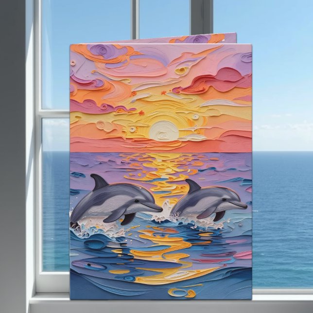 Impasto Dolphins & Ocean Waves | Thinking of You Karte (Von Creator hochgeladen)