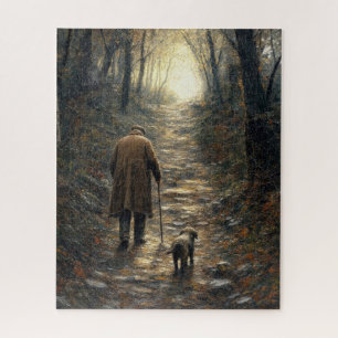 Impasto-Malerei eines Mannes und seines Hundes bei