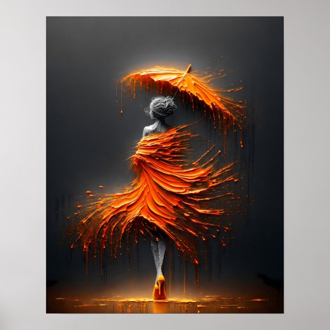 Impasto Orange Schirm Silhouette Poster (Vorne)