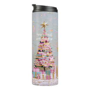 Impasto-Rosa-und-Gold-Weihnachtsbaum Thermosbecher