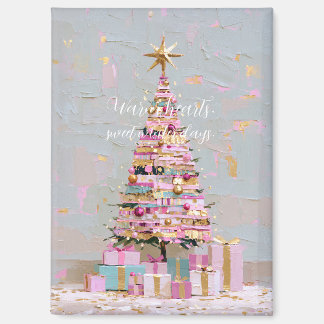 Impasto Rosa und Goldener Weihnachtsbaum Magnet