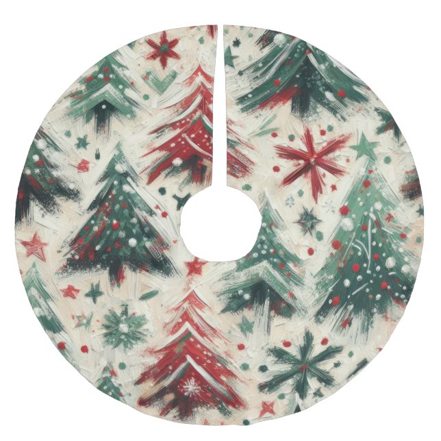 Impasto Rote und Grüne Weihnachtsbaumsammlungen Polyester Weihnachtsbaumdecke (Vorderseite)