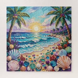 Impasto-Strand und Meeresglas-Sonnenuntergang und 