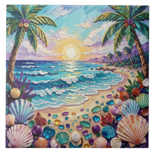 Impasto-Strand und Meeresglas-Sonnenuntergang und  Fliese